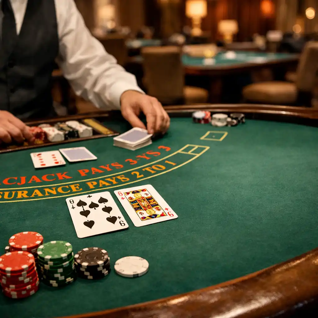 Stół do blackjacka w trakcie gry